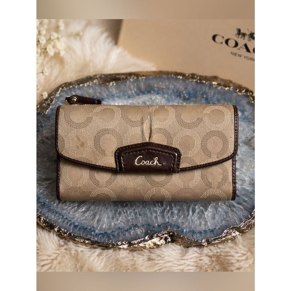 Coach Beige and Dark Brown Signature Wallet
